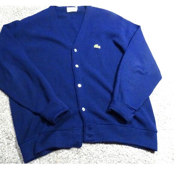 Vintage Izod Lacoste Navy Blue Cardigan Sweater Size XL Preppy Grandpa Style - Picture 1 of 7